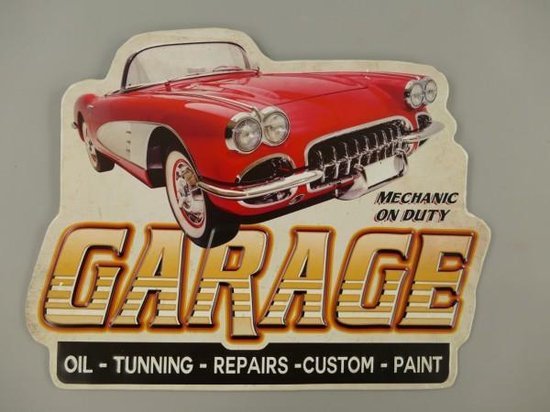 wandbord - retro reclame garage - Metaal - 0,3 cm hoog