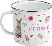 Emaille mok met naam - Hertje konijn luipaardje zomer - Gepersonaliseerde drinkbeker - kraamcadeau - Dieren in aquarel - Geschilderd door Mies