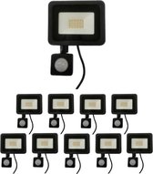 30W LED Projector Twilight Bewegingsmelder Extra Plat IP65 ZWART (10 stuks) - Koel wit licht