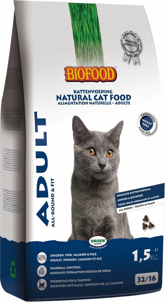 Biofood BF Petfood Kattenvoer Adult Tarwevrij - 4 x 1,5 kg - Voordeelverpakking
