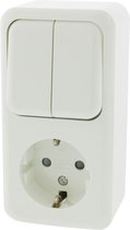 Q-Link Stopcontact met Serieschakelaar - Wandcontactdoos met Randaarde - Lichtschakelaar - Kinderbeveiliging - Opbouw - Creme