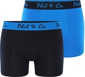 Phil & Co 2-Pack Boxershorts Heren Basic Blauw - Maat XL