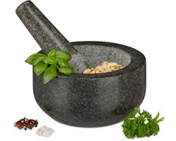 vijzel en stamper graniet - voor specerijen en kruiden - gepolijst - Ø 16 cm - 400 ml - grijs