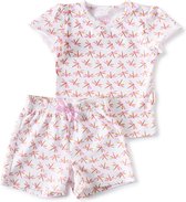Little Label Pyjama Meisjes Maat 92 - Wit, Roze - Zachte BIO Katoen - Shortama - 2-delige zomer pyama meisjes - Vlindertjesprint