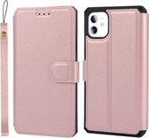 Effen textuur horizontale flip PU lederen tas met houder & kaartsleuven & fotolijst & portemonnee & riem voor iPhone 11 (roze)