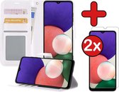 Samsung A22 4G Hoesje Book Case Met 2x Screenprotector - Samsung Galaxy A22 4G Hoesje Wallet Case Portemonnee Hoes Cover - Wit