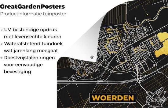 Poster de Jardin Carte - Woerden - Or - Zwart - 200x200 cm - Toile de jardin - Affiche extérieure