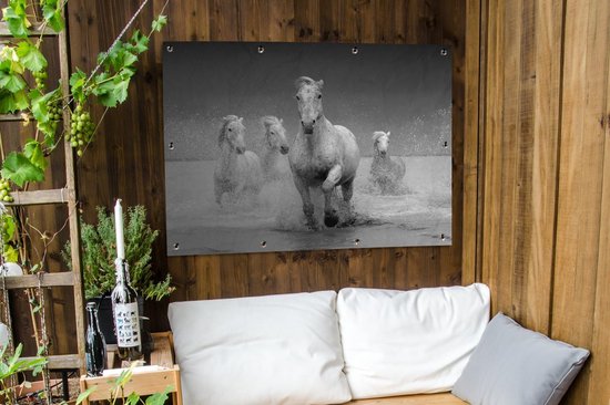 Affiche jardin - Toile jardin - Posters de jardin extérieur - Paarden - Water - Boue - 120x90 cm - Jardin