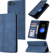 Skin Feel Pressure Line Magnetische horizontale flip lederen tas met houder & kaartsleuf & portemonnee & fotolijst voor iPhone 7 Plus/8 Plus (blauw)