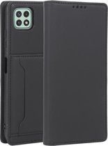 Voor Samsung Galaxy A22 5G Sterk Magnetisme Vloeibaar Gevoel Horizontale Flip Lederen Case met Houder & Kaartsleuven & Portemonnee (Zwart)