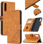Voor Huawei P Smart S/Y8p Stiksels Stijl 2-Kleur Koe Textuur Horizontale Flip PU Lederen Case met Houder & Kaartsleuf & Lanyard (Geel)