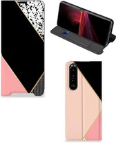 Bookcase Hoesje Sony Xperia 1 III Smart Cover Black Pink Shapes