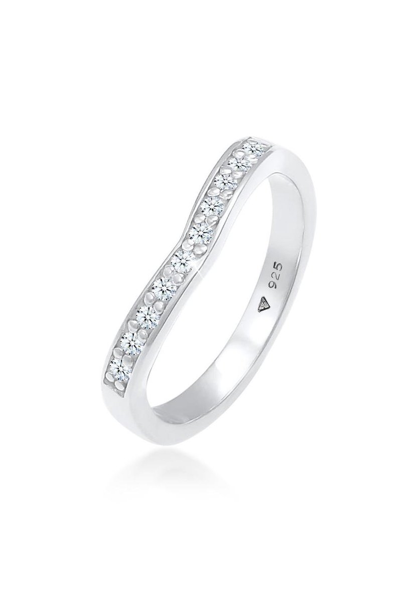 Elli PREMIUM - Ring - Dames verloving V-vorm met diamanten (0,15 ct) in 925 sterling zilver - Dames