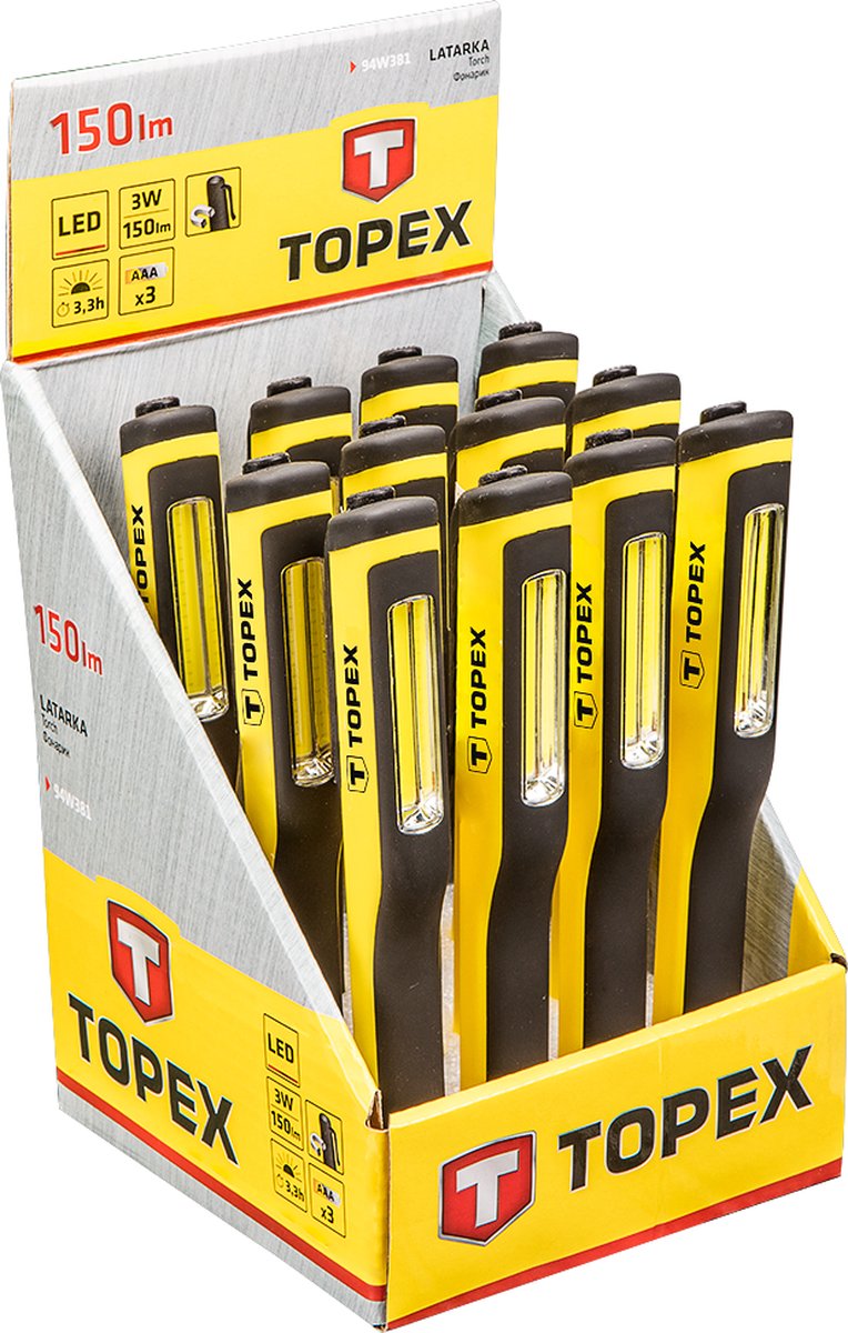 Topex LED Zaklamp COB LED 3w-150Lummen COB LED Magnetisch Soft Rubber ...