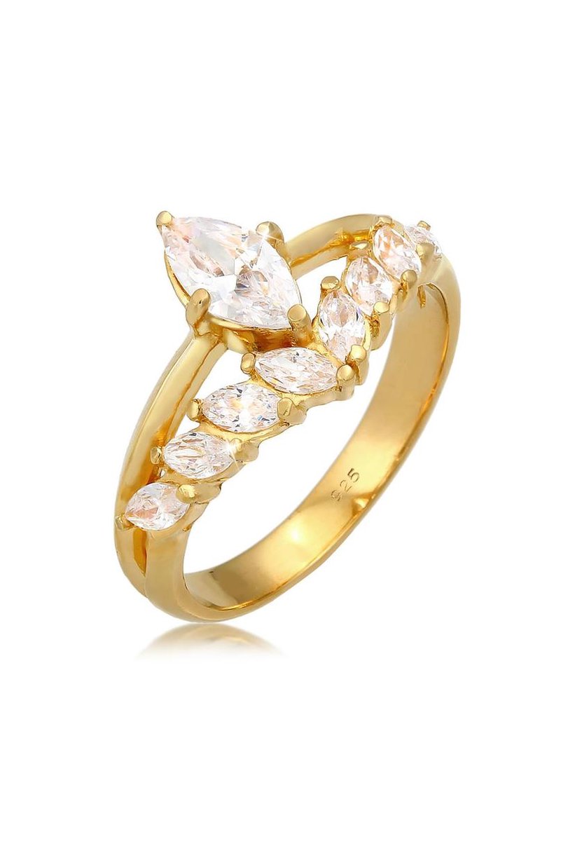 Elli PREMIUM Dames Ring Elli PREMIUM Ring Dames Fonkelend Elegant met zirkonia kristallen in 925 sterling zilver Verguld