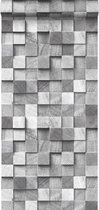 ESTAhome behang 3D-houtmotief grijs - 138527 - 53 cm x 10,05 m