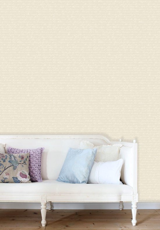 papier peint intissé imprimé craie manuscrite noms de fleurs latines beige - 128033 ESTAhome