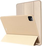 TPU horizontale flip lederen hoes met drie opvouwbare houder voor iPad Pro 11 (2021) / (2020) (goud)