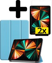Hoes Geschikt voor iPad Pro 2021 (11 inch) Hoes Luxe Hoesje Book Case Met Screenprotector - Hoesje Geschikt voor iPad Pro 11 inch (2021) Hoes Cover - Lichtblauw