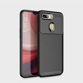 Carbon Fiber Texture Shockproof TPU Case voor OPPO A7 (Zwart)