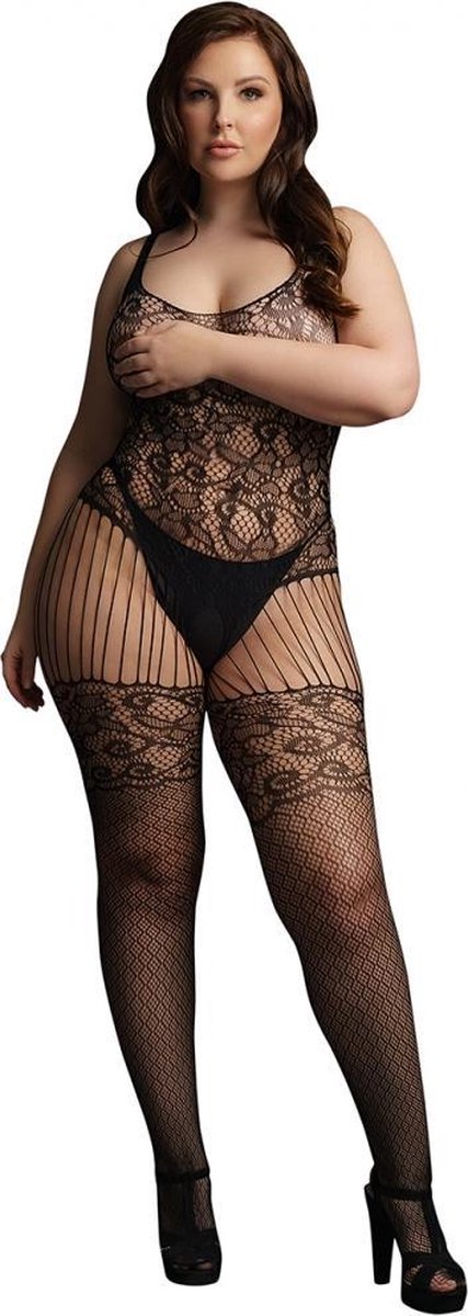 Lace and Fishnet Bodystocking - Black - OSX