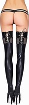 Wetlook Zipper and Lace-Up Stockings - Black