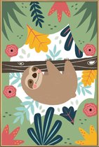 JUNIQE - Poster met kunststof lijst Sloth -20x30 /Bruin & Groen