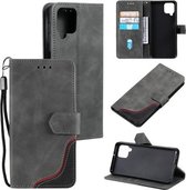 Voor Samsung Galaxy A42 5G Driekleurige Stiksels Kalf Textuur Horizontale Flip Lederen Case met Houder & Kaartsleuven & Portemonnee (Grijs)