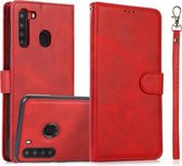 Voor Samsung Galaxy A21 Kalf Textuur 2 in 1 Afneembare Magnetische Achterkant Horizontale Flip Lederen Case met Houder & Kaartsleuven & Portemonnee & Fotolijst (Rood)