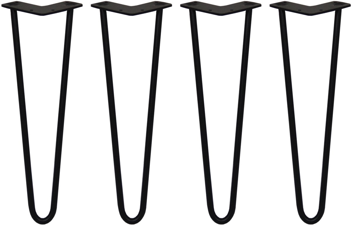 4 x 40,6cm Hairpin retro pootjes tafelpoten pinpoten - 2 staven - 12mm - zwart