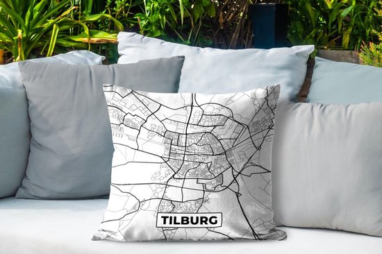 Coussin d'extérieur résistant aux intempéries - Plan de la ville - Tilburg - Grijs - Wit - 50x50 cm
