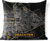 Buitenkussen Weerbestendig - Plattegrond - Drachten - Goud - Zwart - 50x50 cm - Stadskaart