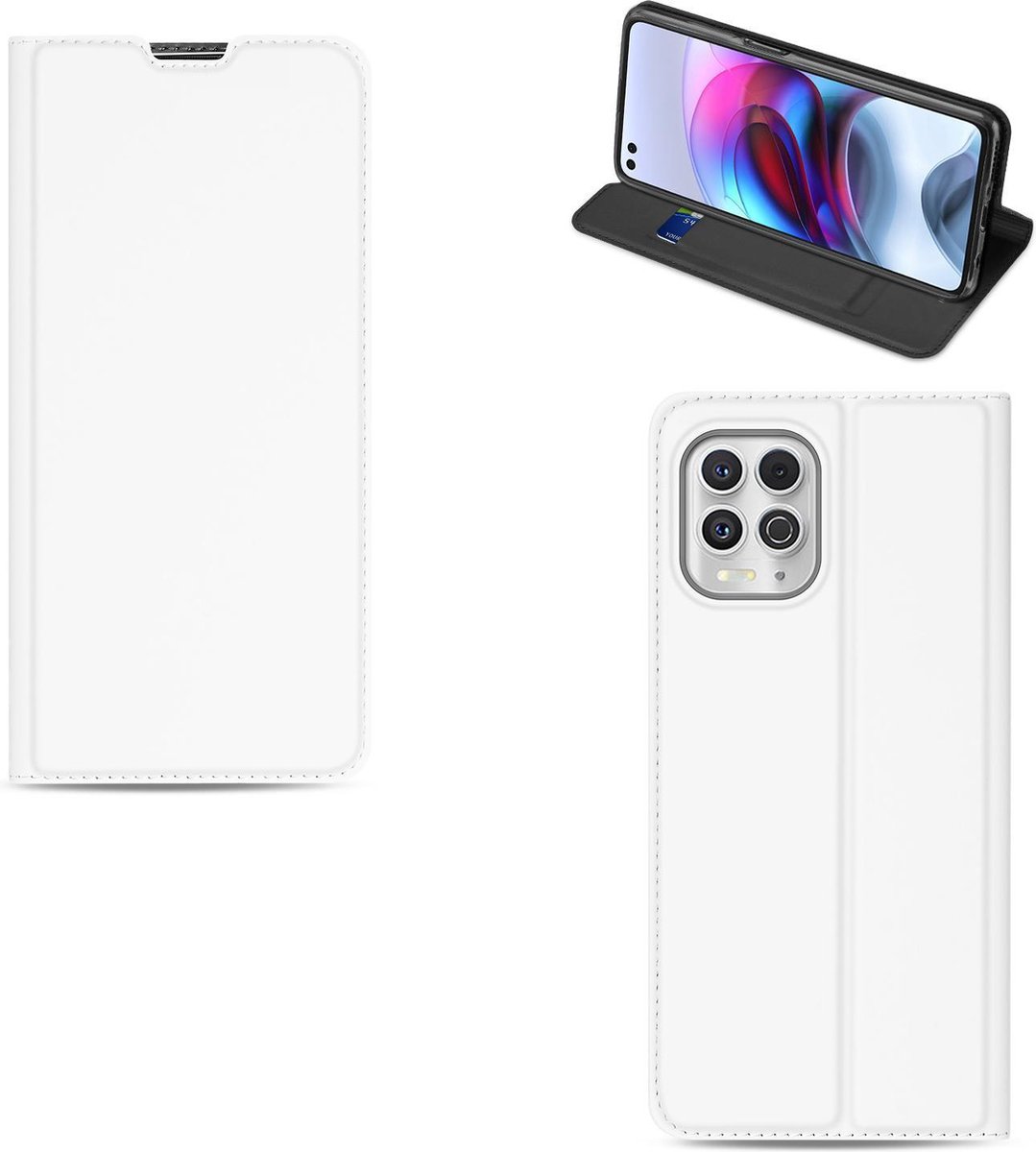 Motorola Moto G100 Stand Case Hoesje Wit met Pashouder