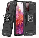 Samsung S20 FE Hoesje - Heavy Duty Armor hoesje Zwart - Galaxy S20 FE silicone TPU hybride hoesje Kickstand ringhouder met Magnetisch Auto Mount