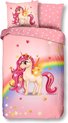 foto van Good Morning Dekbedovertrek Little -140x200/220 - Eenhoorn Met Regenboog - Roze