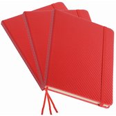 Paquet de 3x morceaux de cahiers/carnets d'école A5 couverture rigide lignée - rouge - Avec bande de fermeture et signet