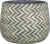 Bloempot/plantenpot schaal van keramiek in een zigzag zwart/groen kleur met diameter 13.5 cm en hoogte 11 cm -  Binnen gebruik