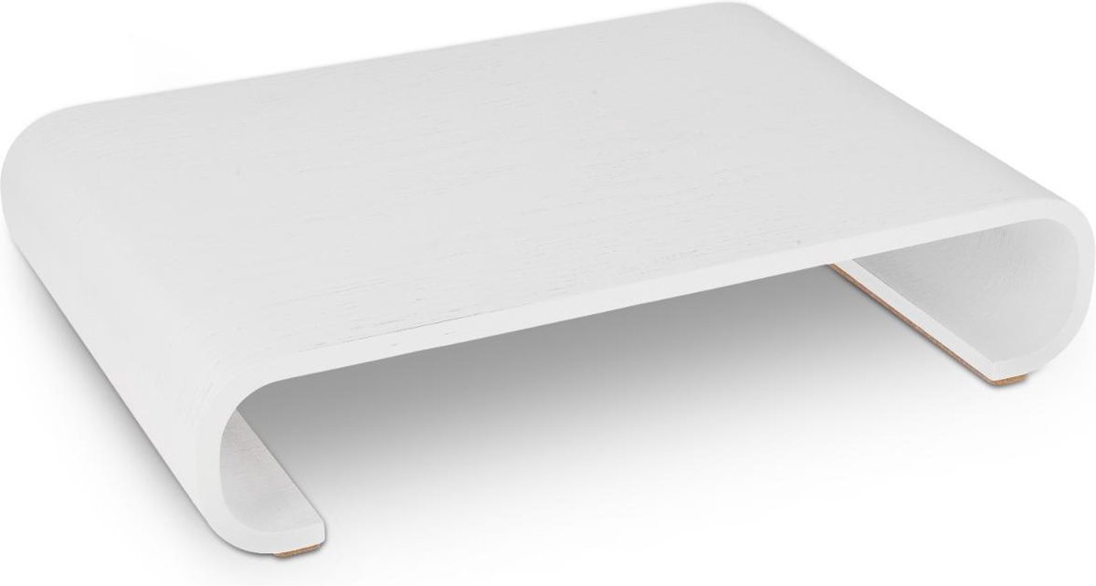 Navaris houten monitorstandaard - Verhoger voor laptop of beeldscherm - Organizer voor bureau of kantoor - Standaard van eikenhout - Wit
