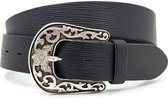 Dames jeans riem zwart met fantasiegesp 4 cm breed - Zwart - Casual - Echt Leer - Taille: 90cm - Totale lengte riem: 105cm