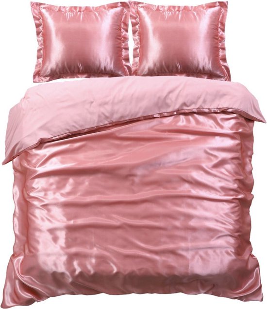 Princessdekbedovertrek -Glans Satijn Uni -Tweepersoons -Lits-jumeaux - 240x200/220 cm +2 kussenslopen 60x70 cm-Roze