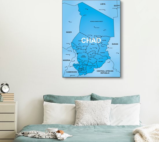 Une illustration d'une carte bleue du Tchad sur toile 120x160 cm - Tirage photo sur toile (Décoration murale salon / chambre) XXL / Groot format!