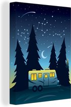 Illustration d'un camping-car sous le ciel étoilé toile 2cm 60x80 cm - Tirage photo sur toile (Décoration murale salon / chambre)