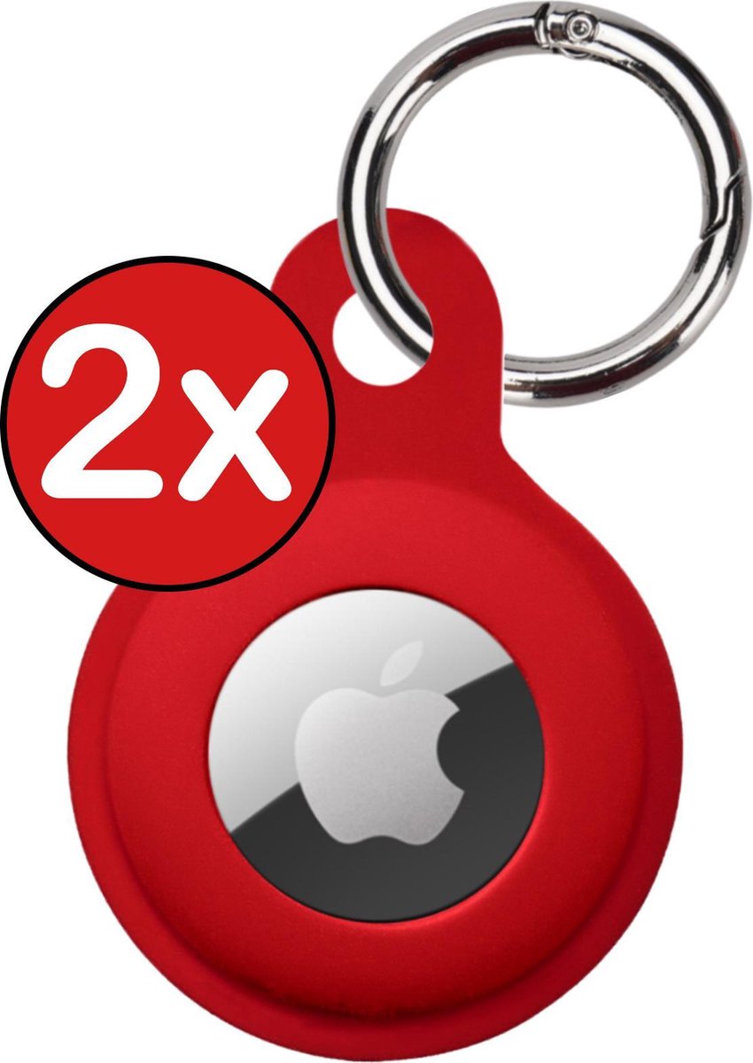 Hoesje Geschikt voor Apple AirTag Sleutelhanger Hoesje Siliconen Hanger - Hoesje Geschikt voor Apple AirTag Hanger Sleutelhanger Hoesje - Donkerrood - 2 PACK