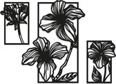 Metalen wanddecoratie Flowers 3-parts - Kleur: Zwart | x 85.2 cm