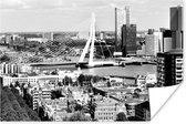 Zwart wit skyline van Rotterdam met de Erasmusbrug Poster 90x60 cm - Foto print op Poster (wanddecoratie woonkamer / slaapkamer) / Europese steden Poster