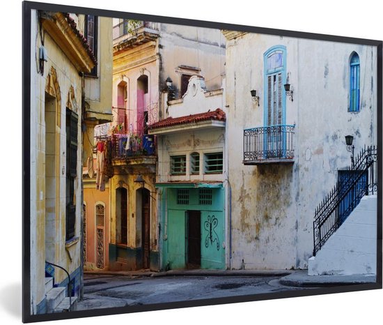 Fotolijst incl. Poster - Kleurrijke straat in de Cubaanse hoofdstad Havana - 30x20 cm - Posterlijst