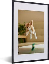 Photo encadrée - Cadre photo chat bondissant noir avec passe-partout blanc 40x60 40x60 cm - Affiche encadrée (Décoration murale salon / chambre)
