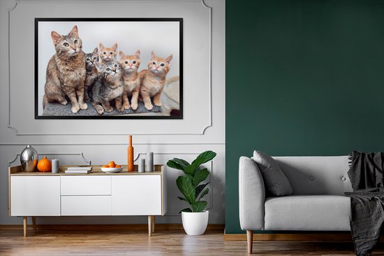 Photo encadrée - Cadre photo chatons curieux noir sans passe partout 120x80 cm - Affiche encadrée (Décoration murale salon / chambre)