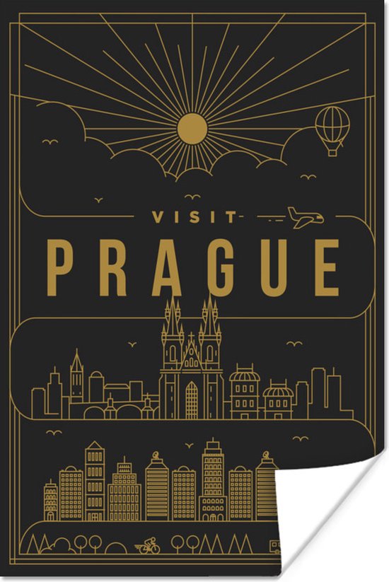 Poster Praag - Skyline - Goud - 120x180 cm XXL