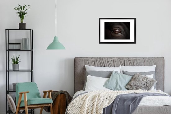Photo encadrée - Cadre photo gros plan oeil de cheval noir avec passe-partout blanc 40x60 60x40 cm - Affiche encadrée (Décoration murale salon / chambre)